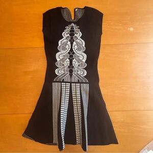 Max Studio S/M black white jacquard knit fitted sleeveless dress